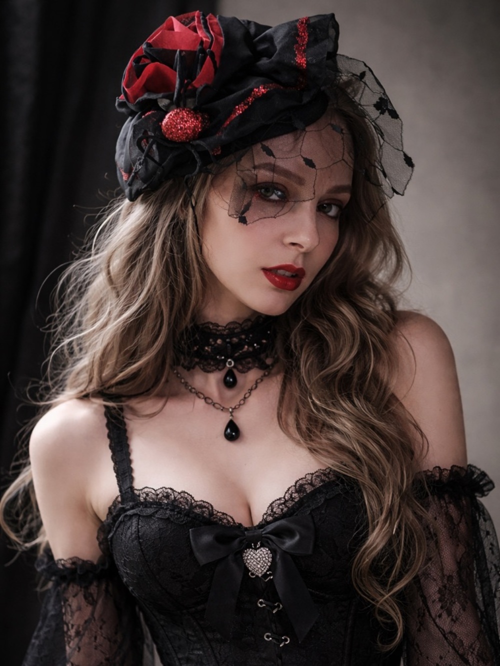 NWT Dark Coquette Gothic Black & Red Spider Pill Hat